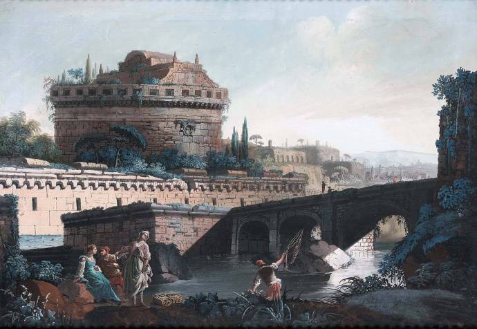 Руины города с мостом и рекой / Карло Каччианига - Carlo Caccianiga