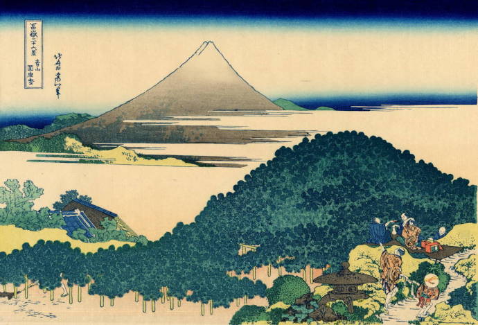 Круглая гора из сосен на побережье в Камакура / Кацусика Хокусай - Katsushika Hokusai