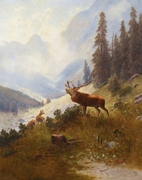 Рычащий олень в горах / Людвиг Скелл - Ludwig Skell