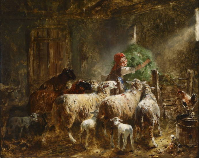 Кормление овец / Отто Геблер - Otto Gebler