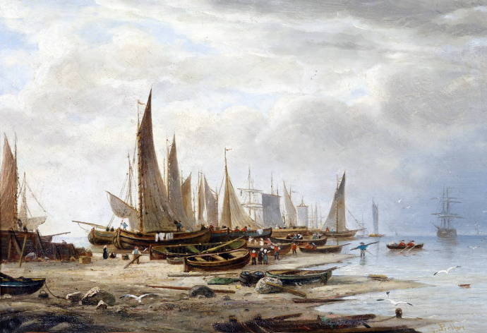 Парусные лодки на берегу. 1860 г. / Пеллер - Peller