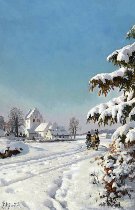 Снежный пейзаж с елью / Педер Морк Монстед - Peder Mork Monsted