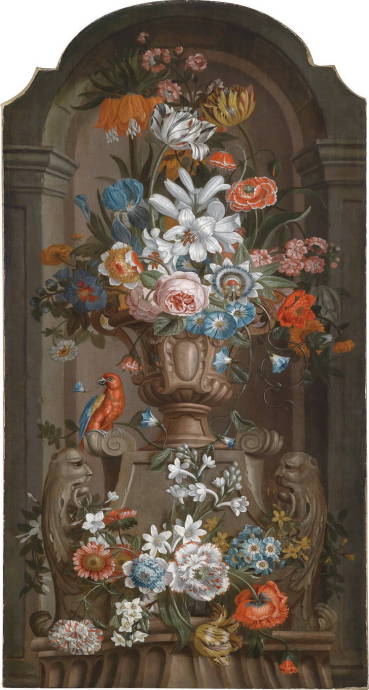 Очаровательный натюрморт из вазы с цветами и попугаем / Питер Хардим - Pieter Hardim