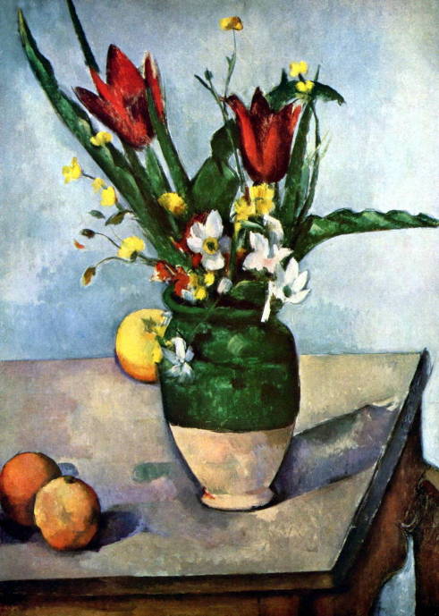 Натюрморт с тюльпанами и яблоками. 1894 г. / Поль Сезанн  - Paul Cezanne