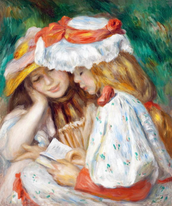Две девушки, читающие в саду / Пьер Огюст Ренуар - Pierre Auguste Renoir
