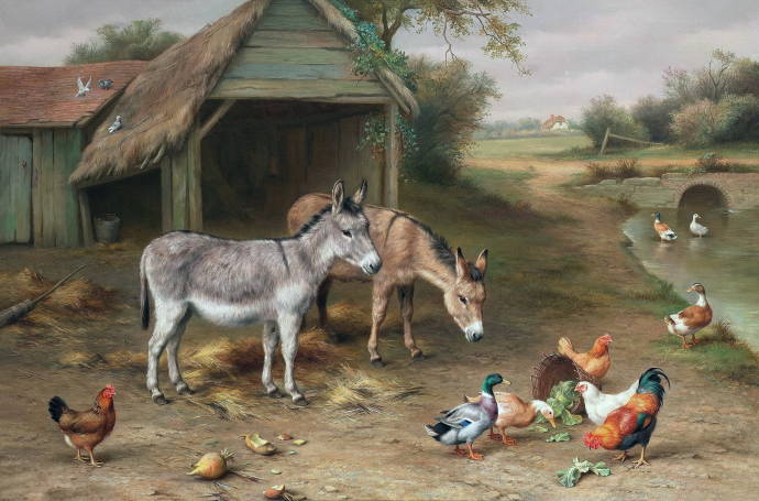 Фермерский дворик с ослом и птицами / Эдгар Хант - Edgar Hunt