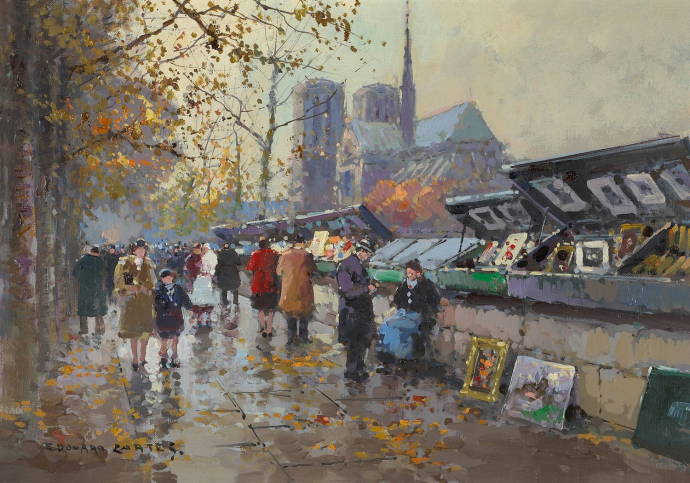 Книжный рынок возле собора Парижской Богоматери - 1 / Эдуард Леон Кортез - Edouard Leon Cortes