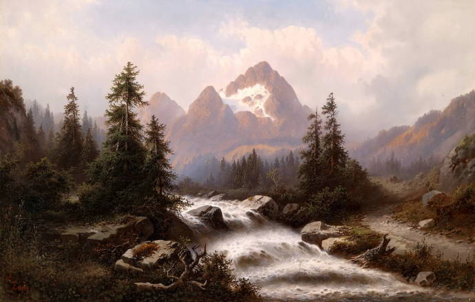Пейзаж с речкой в горах / Юлиус Зопф - Julius Zopf