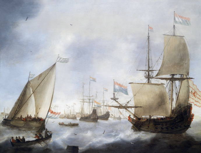Голландские корабли и лодки в заливе / Якоб Андрианс Белевуа - Jacob Adriaensz Bellevois
