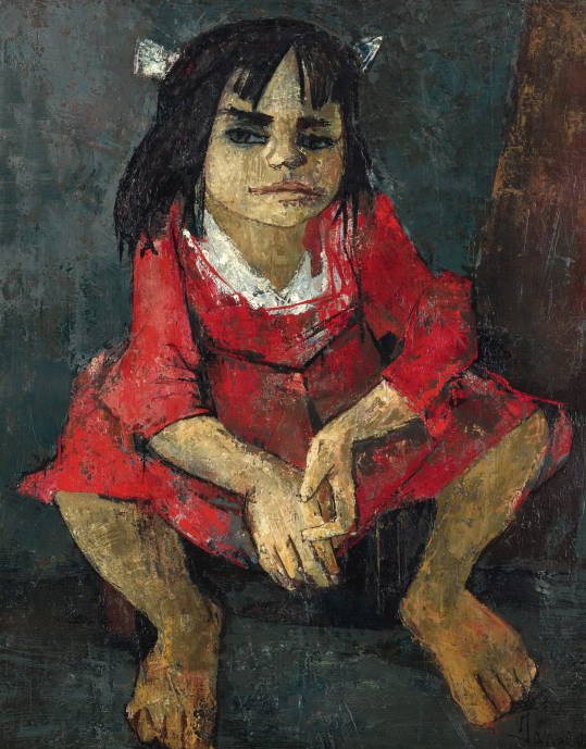 Сидящая девочка в красном платье / Жансем Жан - Jansem Jean