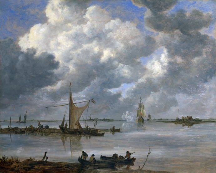 Боевой корабль на фоне рыбацких лодок / Ян ван Гойен - Jan van Goyen