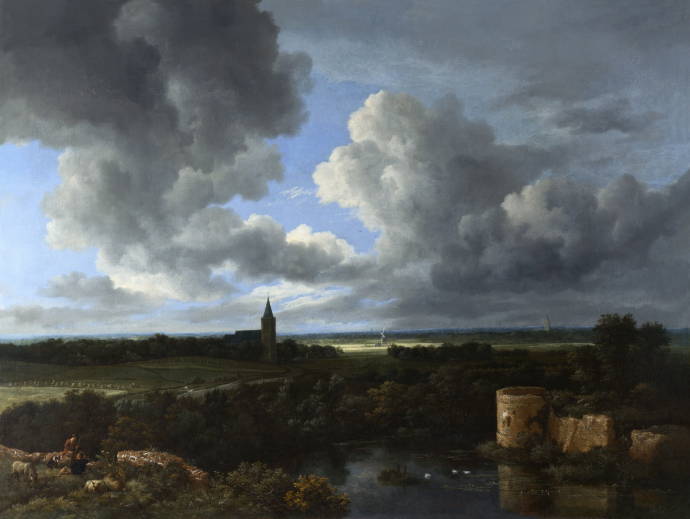 Пейзаж с руинами и церковью / Якоб Исааксон ван Рейсдаль - Jacob Isaackszon van Ruisdael