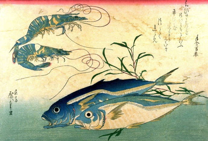 Японские мотивы. Скумбрия и креветки / Изображения из категории "Рыбы"